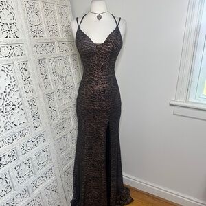 Lucci Lu Gold & Black Strapless Fitted Mermaid Formal Prom Gown Dress Sz 0